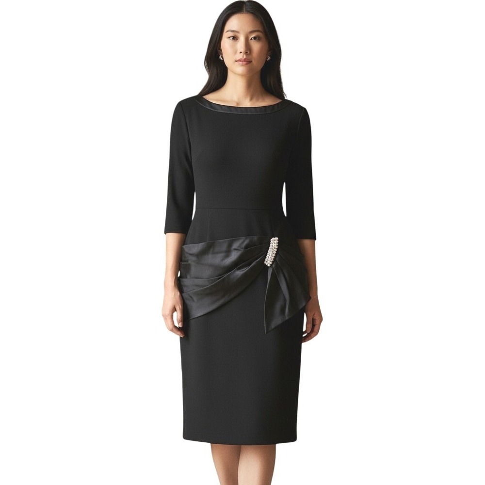Vtg Franklin Womens Black Dress Silk Crepe Jewels Cocktail Party‎ Event 8